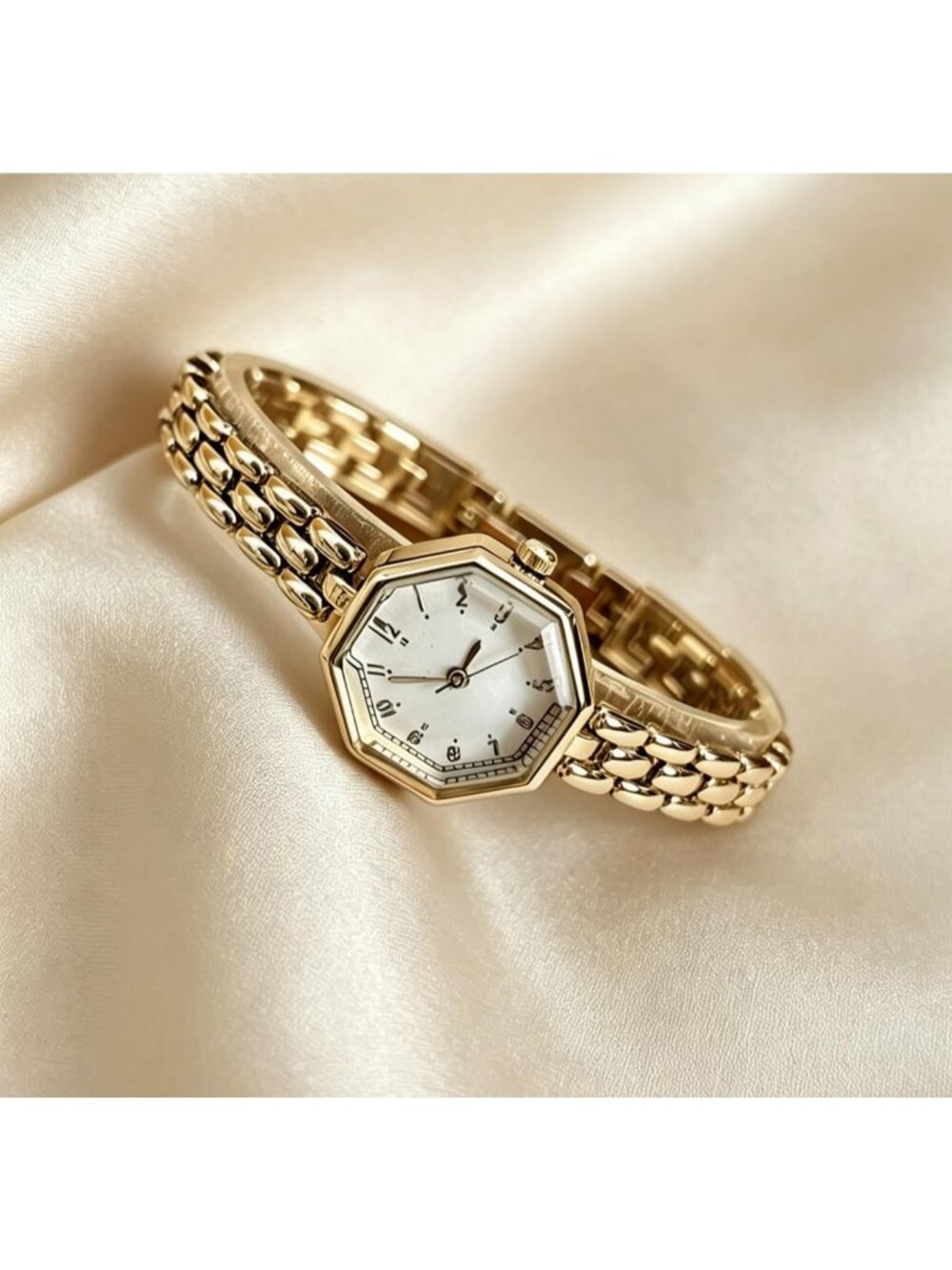 Women's Gold White Octagonal Stainless Steel Dress Quartz Vintage Wrist Watches - Picture 5 of 6